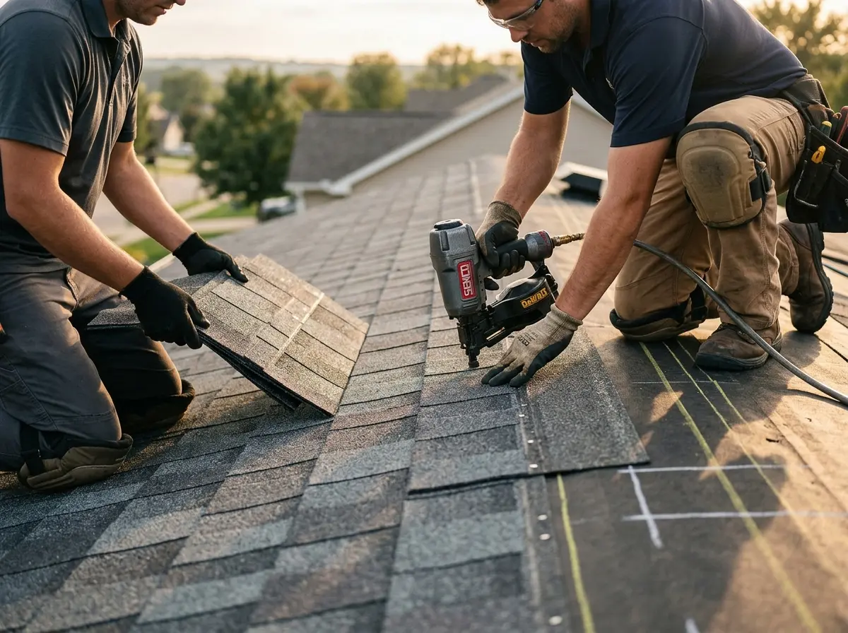Professional roofer working on a residential roof in Mentone